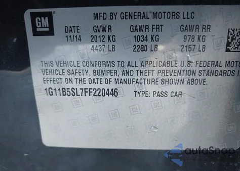 2015 Chevrolet Malibu Ls z USA, uszkodzony, nr VIN 1G11B5SL7FF220446